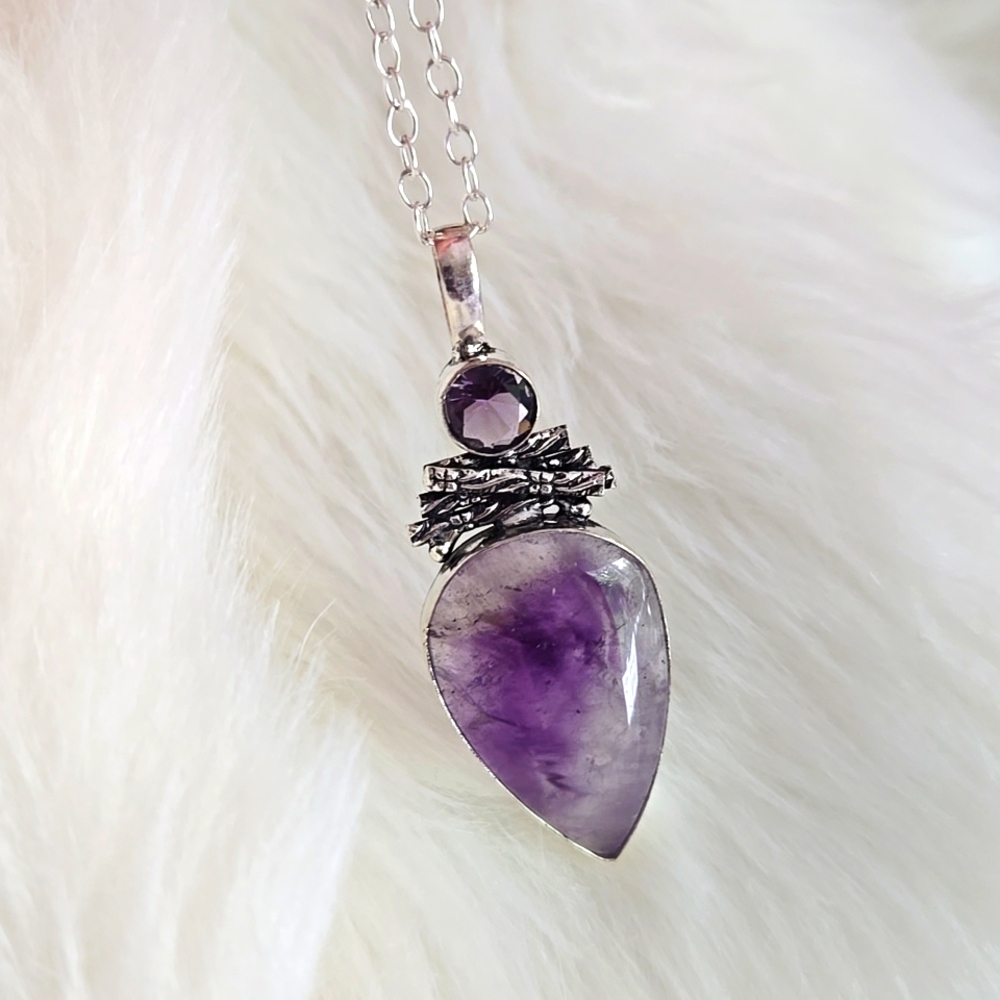 🪻New Amethyst Pendant in 925 Silver on 18" 925 Silver Adjustable Chain🪻